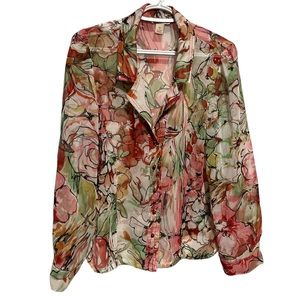 JONATHAN MARTIN Sheer Floral Button Front Blouse